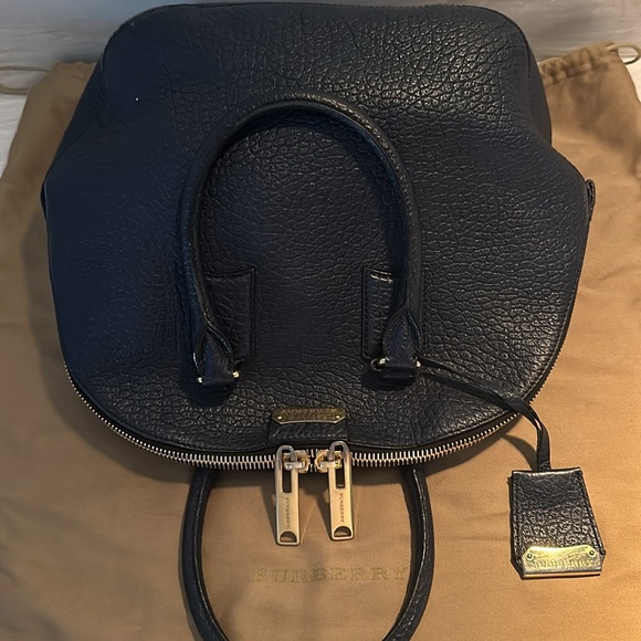 Burberry Navy Blue Embossed Leather Large Orchard Bowler Bag - Picture 2 of 4
